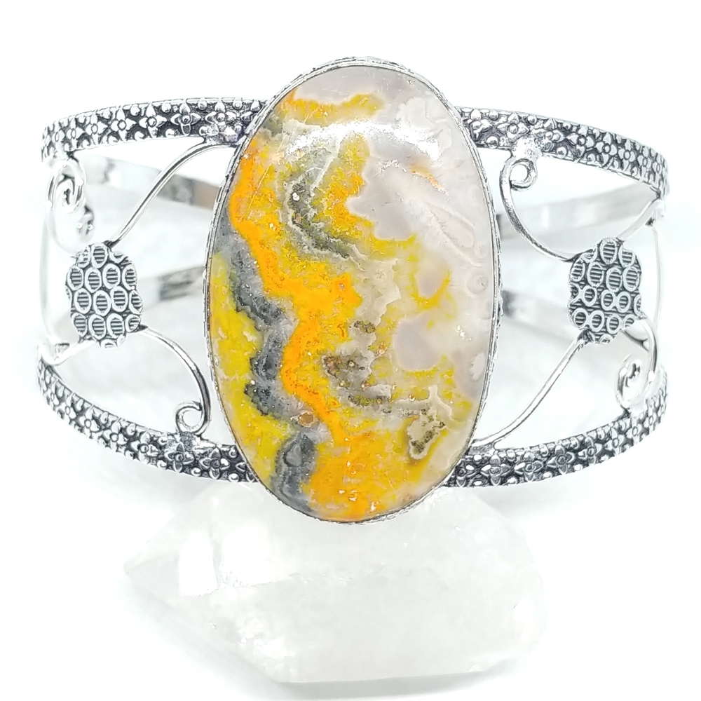 Bumble Bee Jasper Silver Adjustable Cuff Bracelet